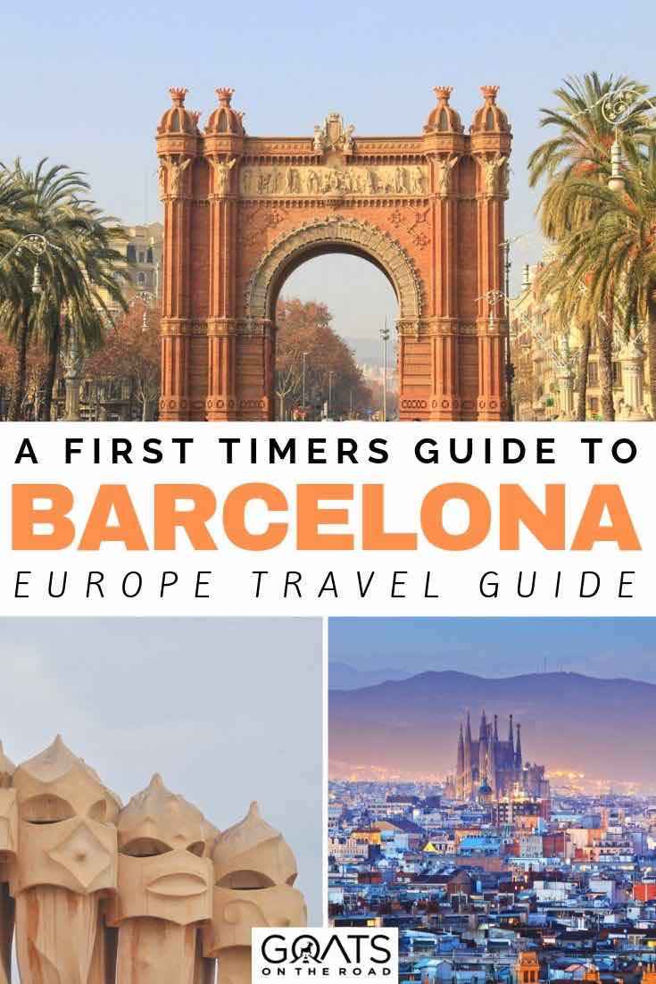 Barcelona city with text overlay a first timers guide to barcelona