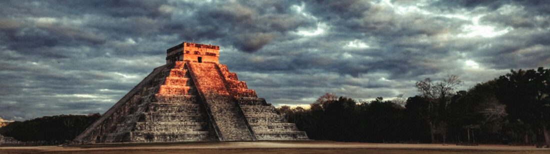 chichen itza at sunset in mexico